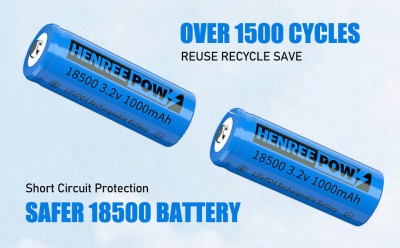 हेनरीपो 18500 रिचार्जेबल बैटरी, 3.2V LIFEPO4 लिथियम फॉस्फेट बैटरी 1000mAh आउटडोर गार